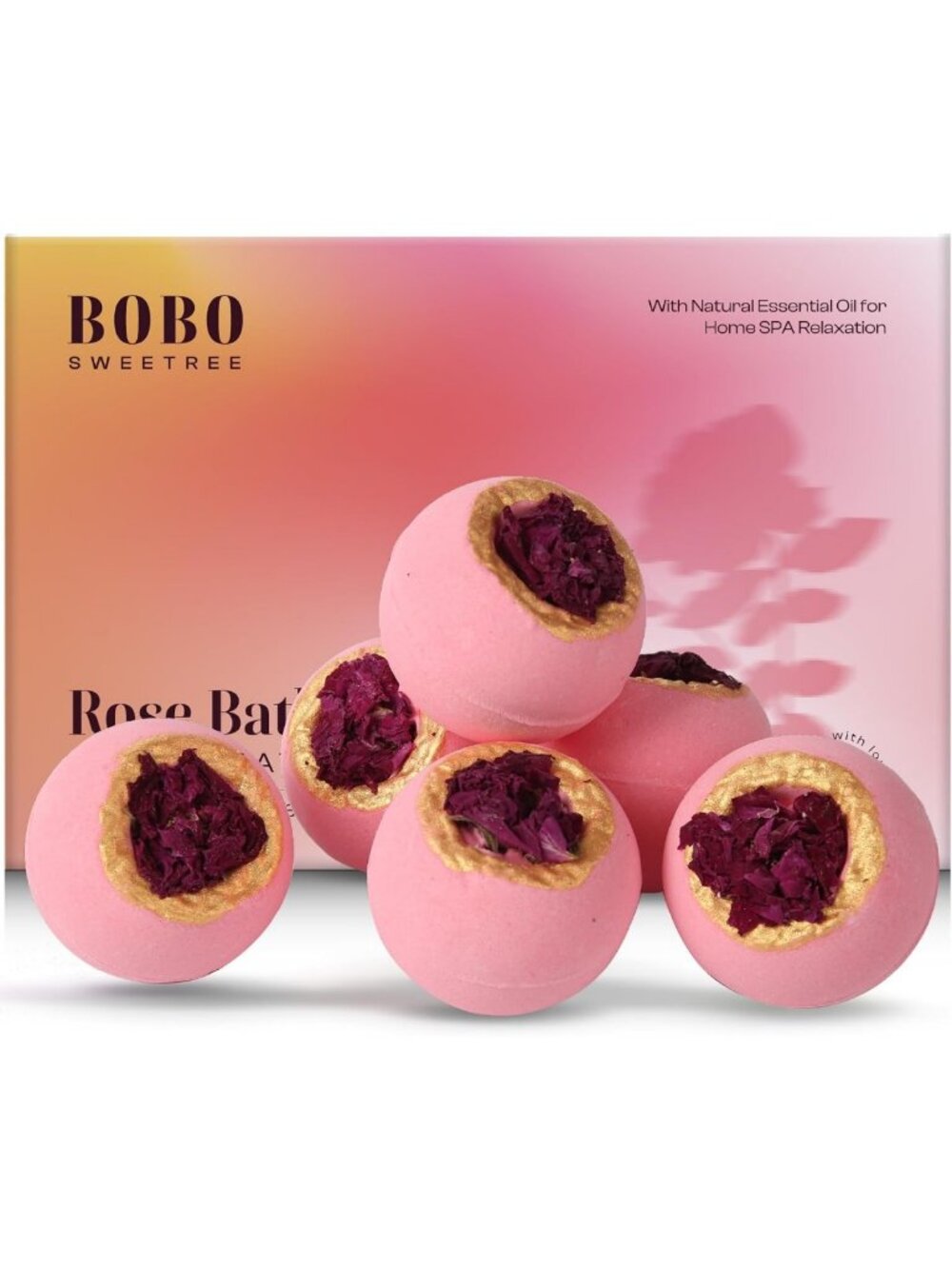 Rose Bath Bombs Gift Set - 6 Pack with Dried Roses, Spa Relaxation & Self-Care